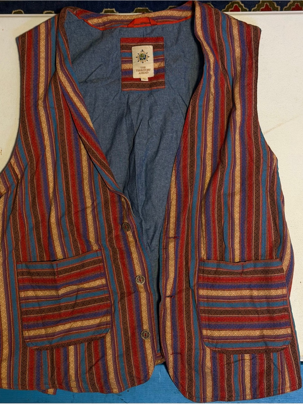 The Territory Ahead Southwestern Stripe Cotton Vest — Size L